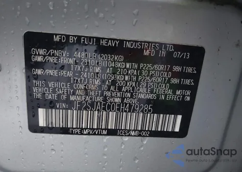 2014 Subaru Forester 2.5I Premium из США, поврежденный, VIN JF2SJAEC0EH479285